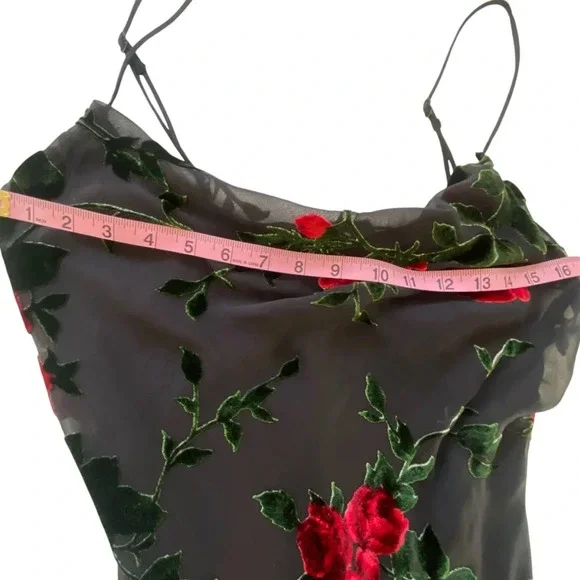 Vintage 90’s Betsey Johnson NY Dress Black Red Rose Mesh Velvet Burnout Sz L - Picture 11 of 13